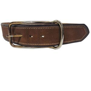 PARIS Belt Women Size S Brown Cowhide Leather Contrast Stitch Waist Fashion